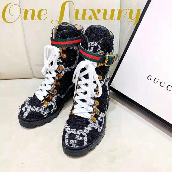 Replica Gucci Women Gucci Zumi GG Tweed Ankle Boot in Black and White GG Tweed 10 cm Heel 9
