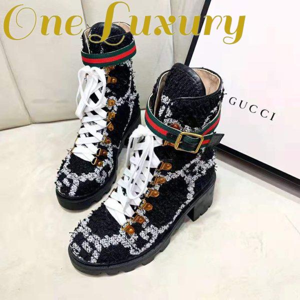 Replica Gucci Women Gucci Zumi GG Tweed Ankle Boot in Black and White GG Tweed 10 cm Heel 10
