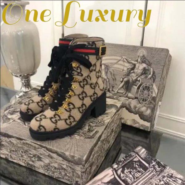 Replica Gucci Women Gucci Zumi GG Wool Ankle Boot Beige Ebony GG Wool 2