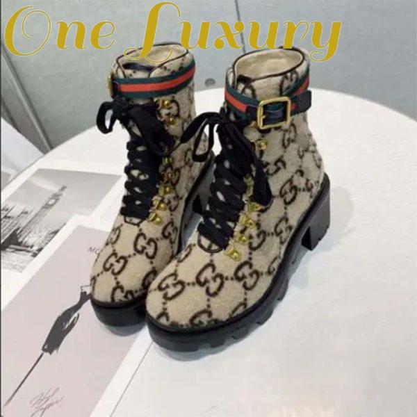 Replica Gucci Women Gucci Zumi GG Wool Ankle Boot Beige Ebony GG Wool 6