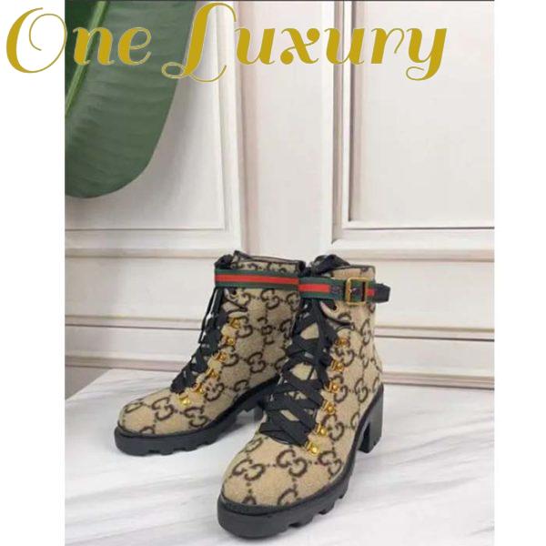 Replica Gucci Women Gucci Zumi GG Wool Ankle Boot Beige Ebony GG Wool 7