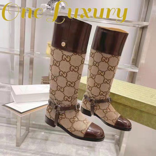 Replica Gucci Women Knee-High Boot Harness Beige Ebony Maxi GG Canvas Interlocking G 2