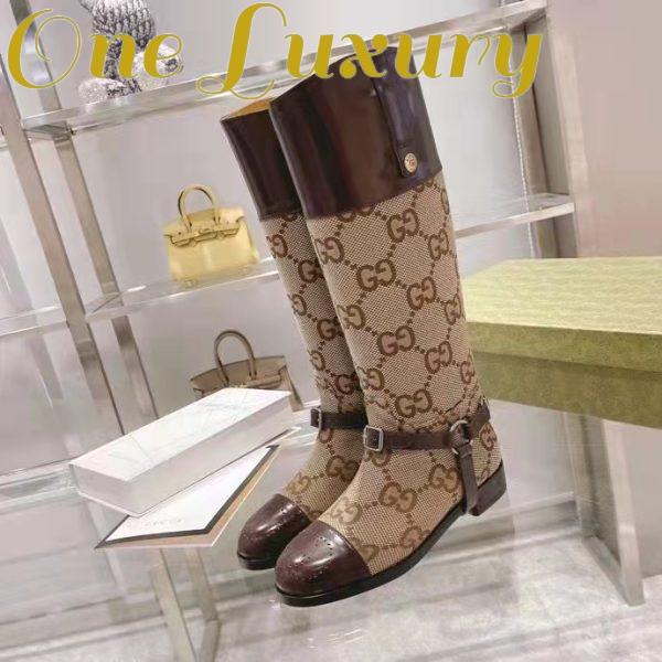 Replica Gucci Women Knee-High Boot Harness Beige Ebony Maxi GG Canvas Interlocking G 4