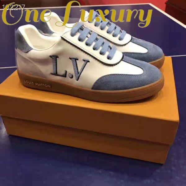 Replica Louis Vuitton LV Women LV Frontrow Sneaker in Calf Leather and Suede Calf Leather-Blue 2