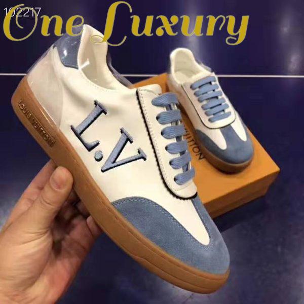 Replica Louis Vuitton LV Women LV Frontrow Sneaker in Calf Leather and Suede Calf Leather-Blue 8