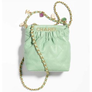 Replica Chanel Women CC Small Bucket Bag Lambskin Resin Gold-Tone Metal Light Green