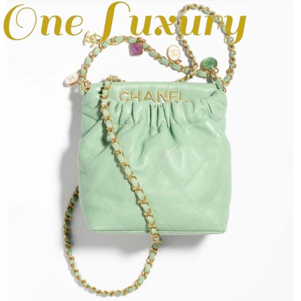 Replica Chanel Women CC Small Bucket Bag Lambskin Resin Gold-Tone Metal Light Green