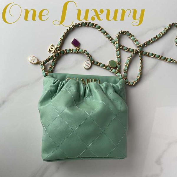 Replica Chanel Women CC Small Bucket Bag Lambskin Resin Gold-Tone Metal Light Green 3