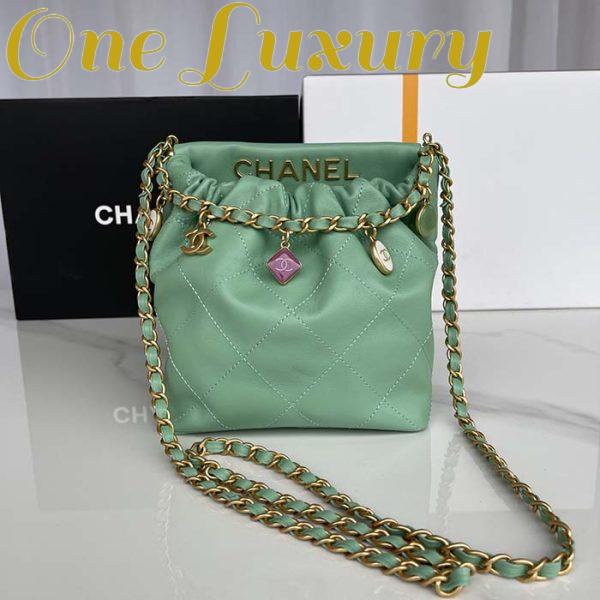 Replica Chanel Women CC Small Bucket Bag Lambskin Resin Gold-Tone Metal Light Green 4