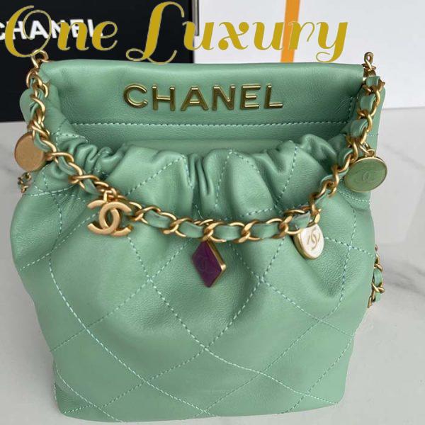 Replica Chanel Women CC Small Bucket Bag Lambskin Resin Gold-Tone Metal Light Green 5