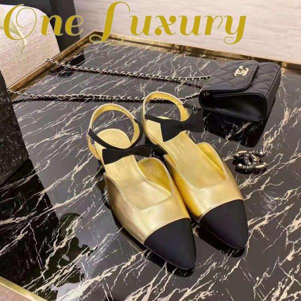 Replica Chanel Women Mary Janes Laminated Lambskin & Grosgrain Gold & Black 1 cm Heel 4