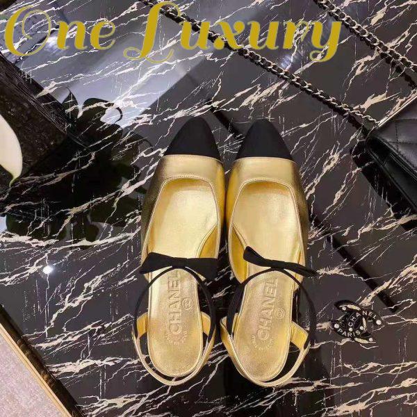 Replica Chanel Women Mary Janes Laminated Lambskin & Grosgrain Gold & Black 1 cm Heel 7