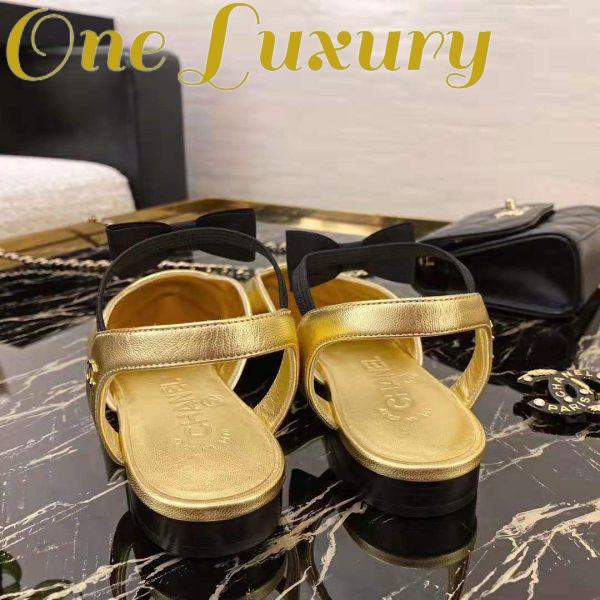 Replica Chanel Women Mary Janes Laminated Lambskin & Grosgrain Gold & Black 1 cm Heel 8