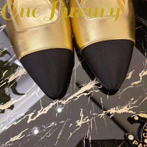 Replica Chanel Women Mary Janes Laminated Lambskin & Grosgrain Gold & Black 1 cm Heel 9