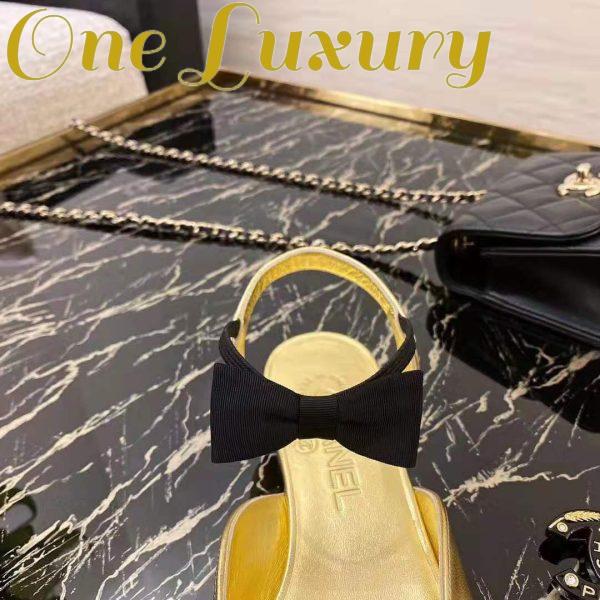 Replica Chanel Women Mary Janes Laminated Lambskin & Grosgrain Gold & Black 1 cm Heel 10