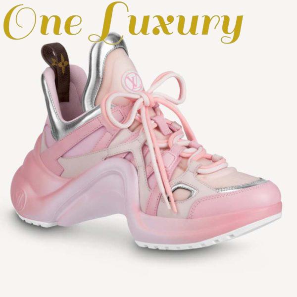 Replica Louis Vuitton Women LV Archlight Sneaker Rose Clair Pink Mix Materials Ribbon Laces