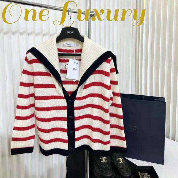 Replica Dior Women Mariniere Cardigan Red and Ecru D-Stripes Ribbed Wool and Cashmere Knit 2