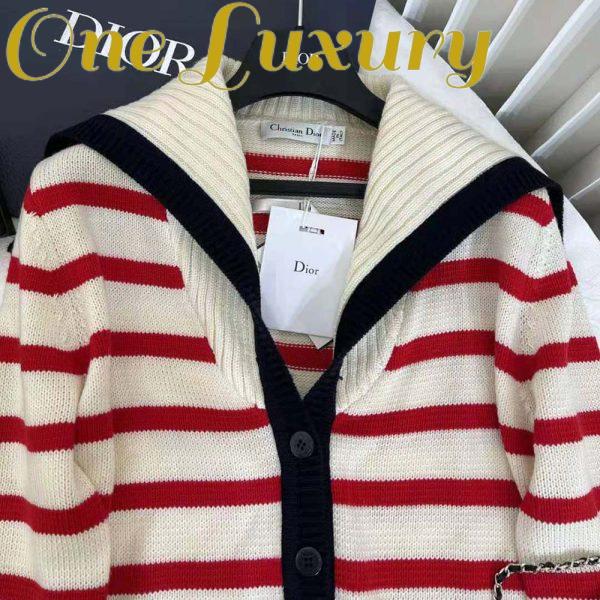 Replica Dior Women Mariniere Cardigan Red and Ecru D-Stripes Ribbed Wool and Cashmere Knit 5