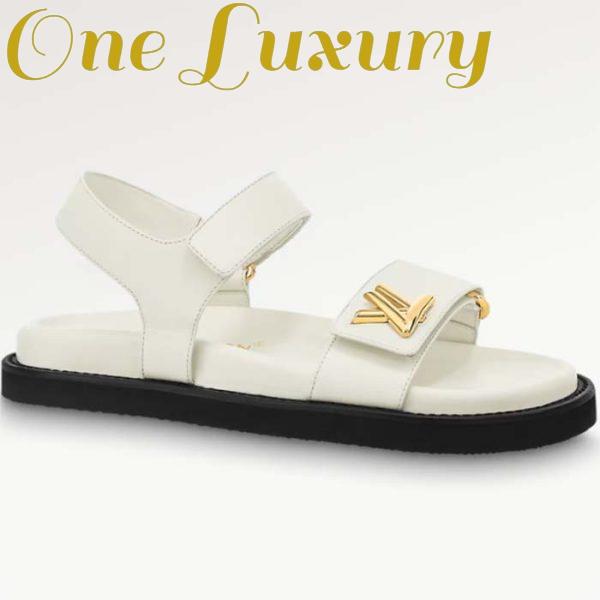 Replica Louis Vuitton Women LV Sunset Comfort Flat Sandal Ivory White Lamb Leather