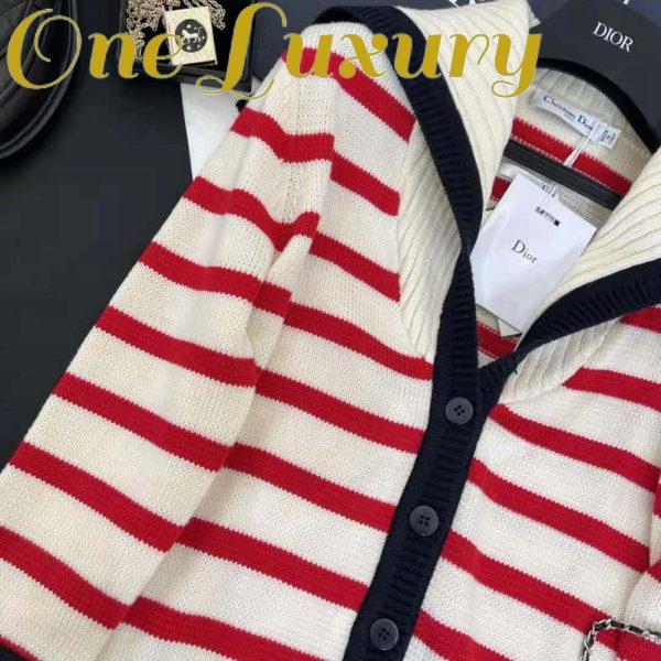 Replica Dior Women Mariniere Cardigan Red and Ecru D-Stripes Ribbed Wool and Cashmere Knit 6