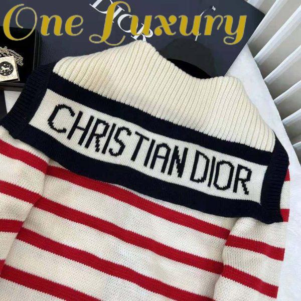 Replica Dior Women Mariniere Cardigan Red and Ecru D-Stripes Ribbed Wool and Cashmere Knit 8