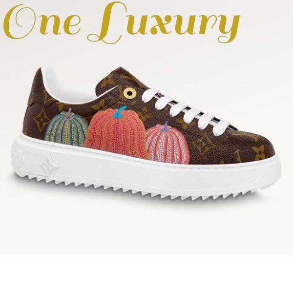 Replica Louis Vuitton Women LV Time Out Sneaker Brown Printed Patent Monogram Canvas Flowers 2