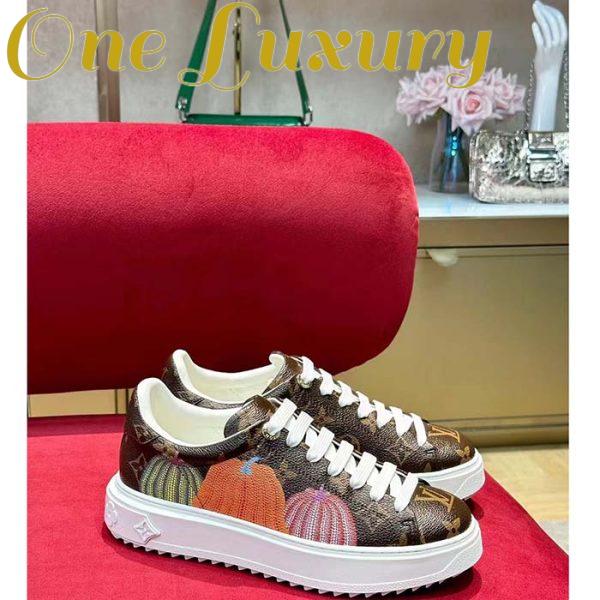 Replica Louis Vuitton Women LV Time Out Sneaker Brown Printed Patent Monogram Canvas Flowers 3