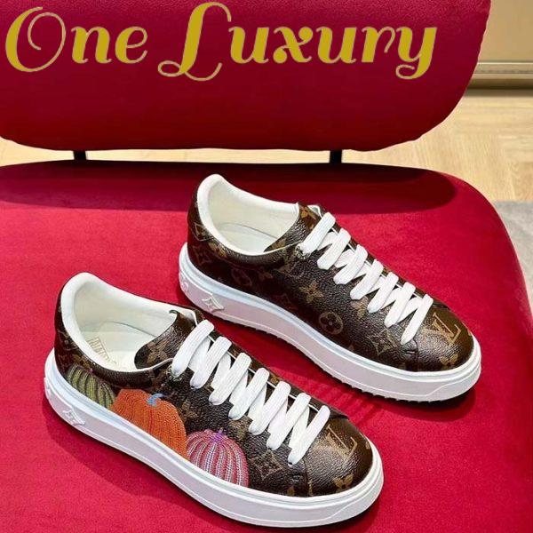 Replica Louis Vuitton Women LV Time Out Sneaker Brown Printed Patent Monogram Canvas Flowers 4