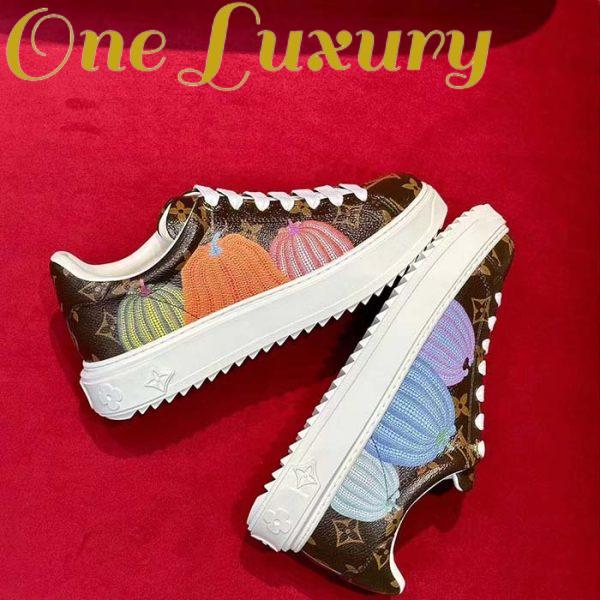 Replica Louis Vuitton Women LV Time Out Sneaker Brown Printed Patent Monogram Canvas Flowers 6