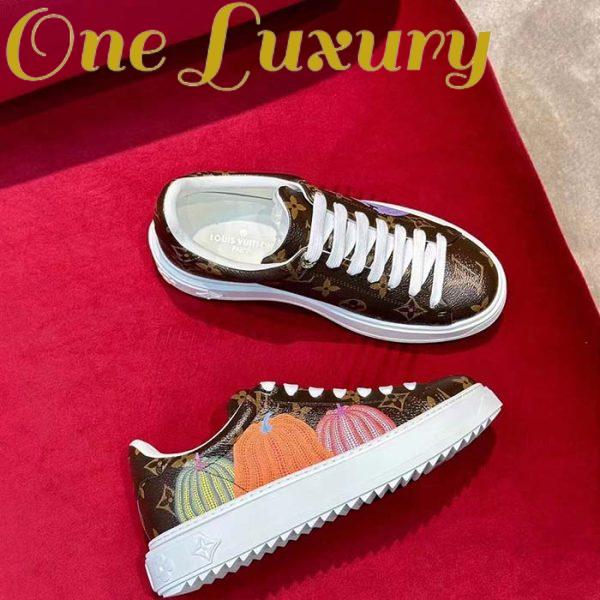 Replica Louis Vuitton Women LV Time Out Sneaker Brown Printed Patent Monogram Canvas Flowers 7