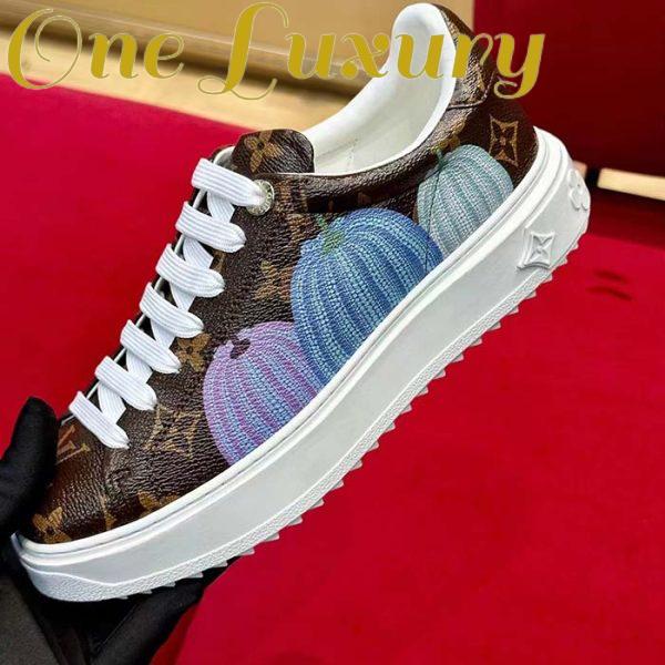 Replica Louis Vuitton Women LV Time Out Sneaker Brown Printed Patent Monogram Canvas Flowers 8