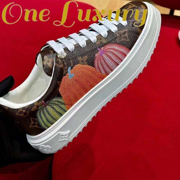 Replica Louis Vuitton Women LV Time Out Sneaker Brown Printed Patent Monogram Canvas Flowers 9