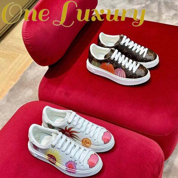 Replica Louis Vuitton Women LV Time Out Sneaker Brown Printed Patent Monogram Canvas Flowers 14
