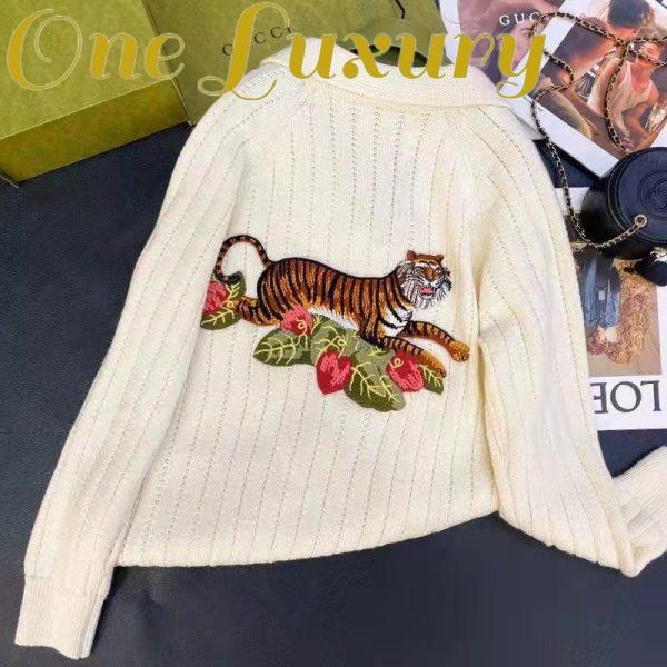 Replica Gucci GG Women Gucci Tiger Knit Sweater Patch Wool Cotton Tiger Flower 5