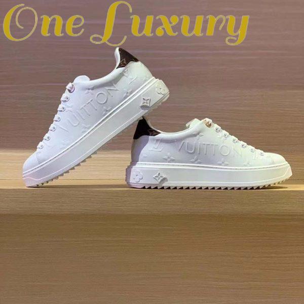 Replica Louis Vuitton Women LV Time Out Sneaker White Debossed Calf Leather Recycled Monogram Nylon 4