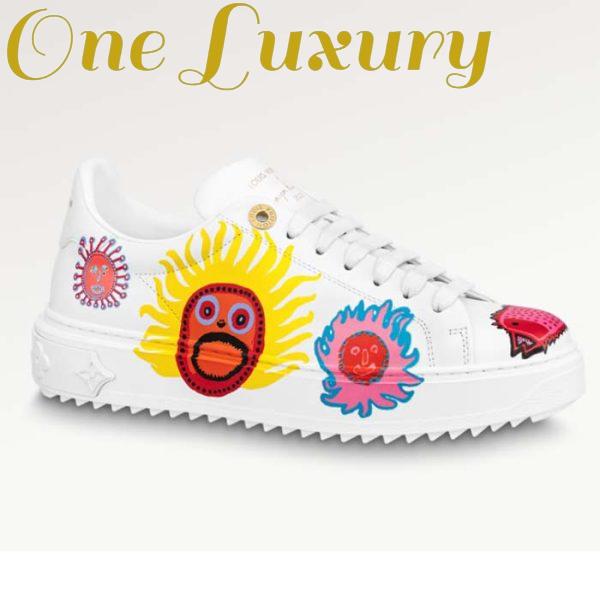 Replica Louis Vuitton Women LV Time Out Sneaker White Printed Calf Leather Monogram Flowers