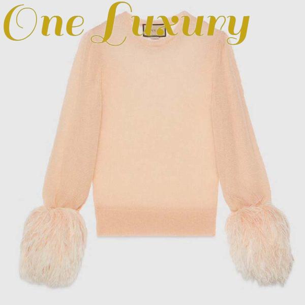 Replica Gucci GG Women Silk Mohair Sweater Feathers Beige Double G Embroidery Crewneck 2