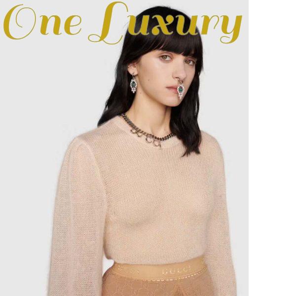 Replica Gucci GG Women Silk Mohair Sweater Feathers Beige Double G Embroidery Crewneck 8