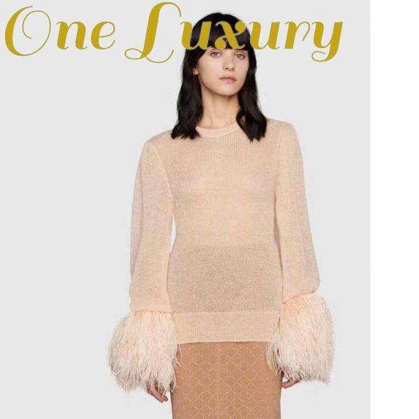 Replica Gucci GG Women Silk Mohair Sweater Feathers Beige Double G Embroidery Crewneck 9
