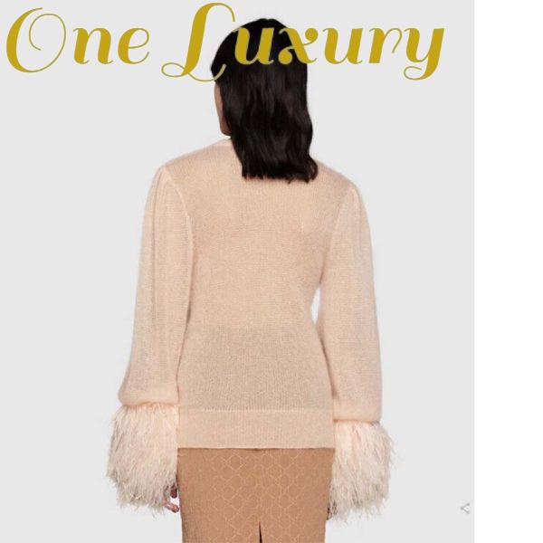 Replica Gucci GG Women Silk Mohair Sweater Feathers Beige Double G Embroidery Crewneck 11