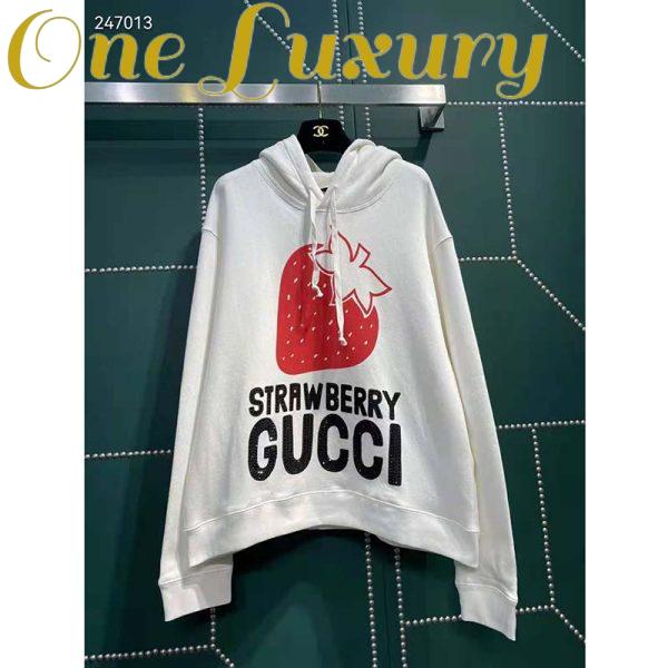 Replica Gucci GG Women Strawberry Gucci Cotton Sweatshirt Fixed Hood Oversize Fit 2