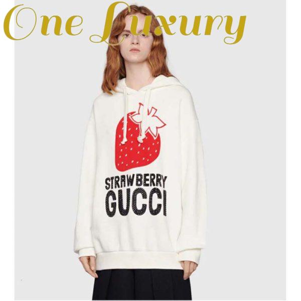 Replica Gucci GG Women Strawberry Gucci Cotton Sweatshirt Fixed Hood Oversize Fit 12