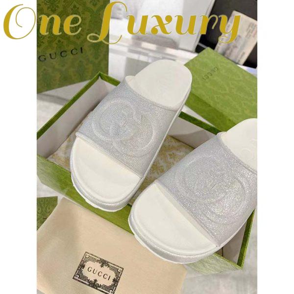 Replica Gucci Unisex GG Interlocking G Slide Sandal Metallic Silver Rubber Low 4.3 CM Heel 6