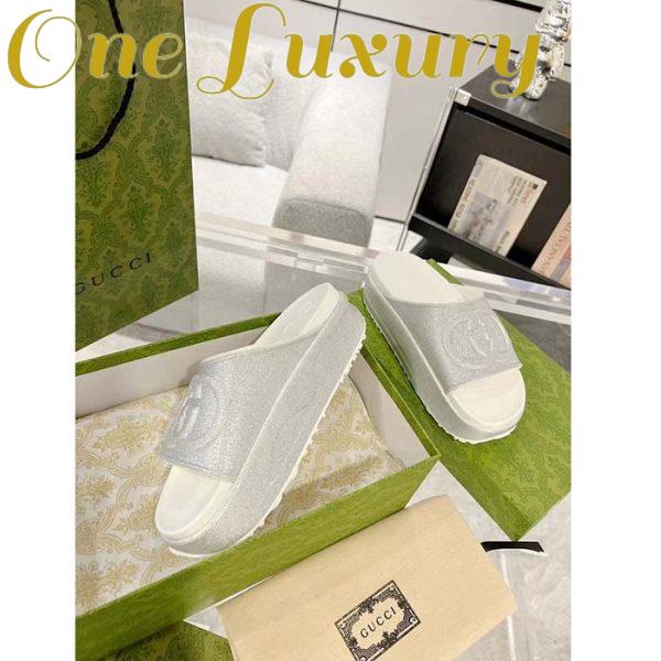 Replica Gucci Unisex GG Interlocking G Slide Sandal Metallic Silver Rubber Low 4.3 CM Heel 8
