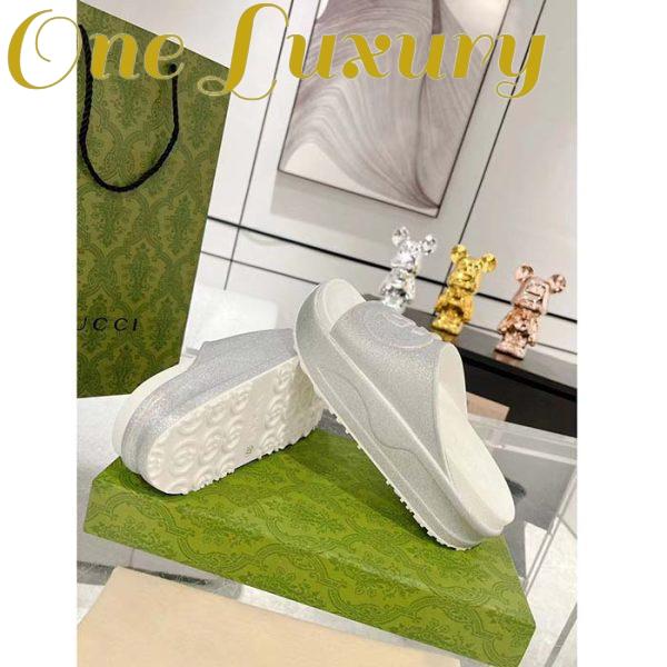 Replica Gucci Unisex GG Interlocking G Slide Sandal Metallic Silver Rubber Low 4.3 CM Heel 9