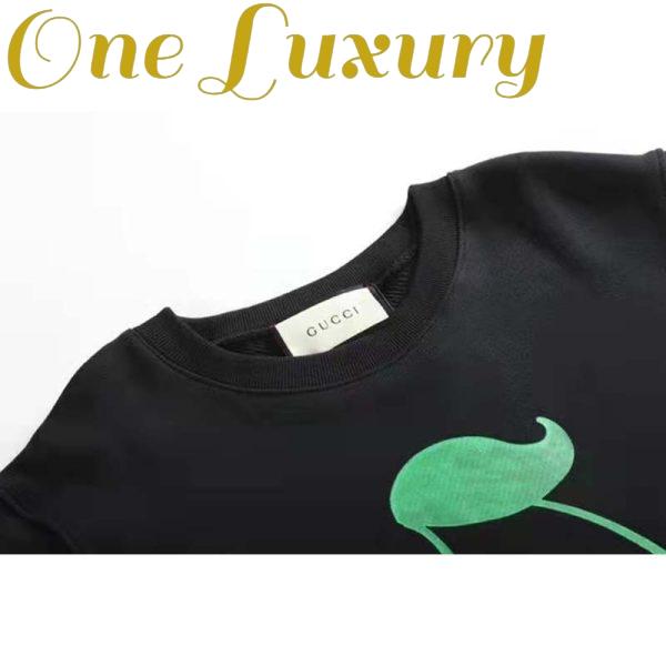 Replica Gucci Men Beverly Hills Cherry Print Sweatshirt Cotton Jersey Crewneck Puff Sleeves-Black 6