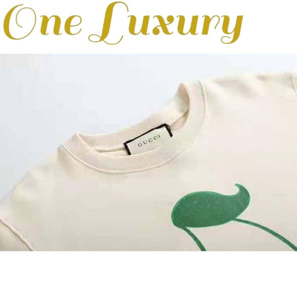 Replica Gucci Men Beverly Hills Cherry Print Sweatshirt Cotton Jersey Crewneck Puff Sleeves-White 9