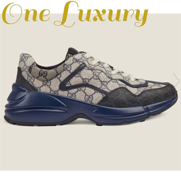 Replica Gucci Unisex GG Rhyton Sneaker Beige Blue GG Supreme Canvas 5 Cm Heel