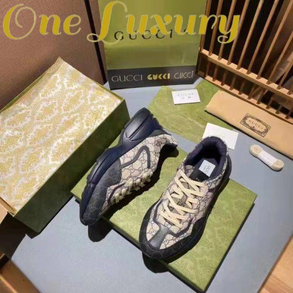 Replica Gucci Unisex GG Rhyton Sneaker Beige Blue GG Supreme Canvas 5 Cm Heel 5