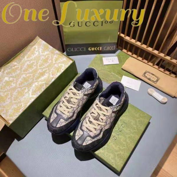 Replica Gucci Unisex GG Rhyton Sneaker Beige Blue GG Supreme Canvas 5 Cm Heel 6